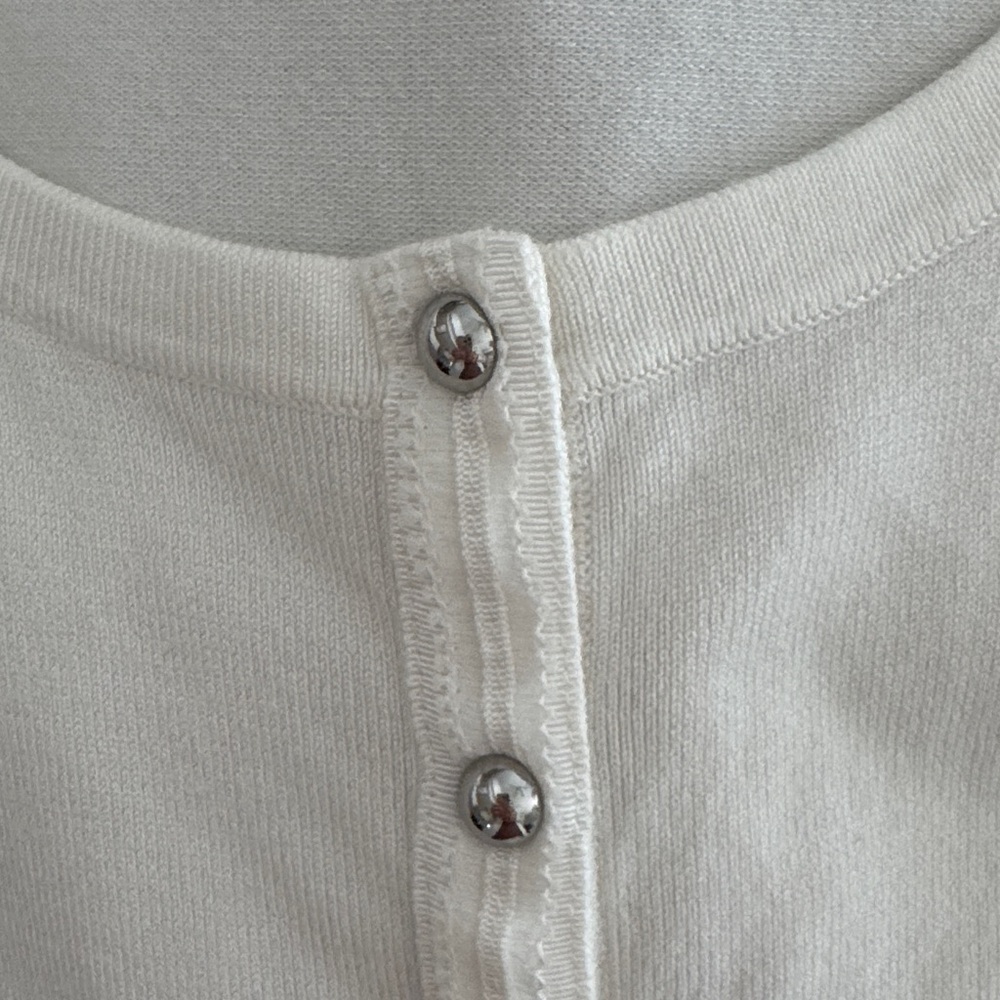 White House Cute Black Market Ivory Button-Front Sweater - Picture 3 of 8